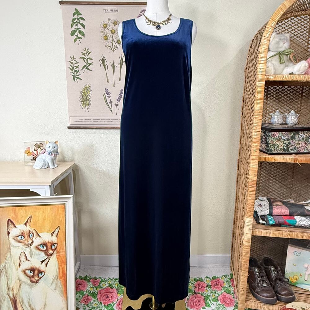 Vtg 90s Blue Velvet Maxi Dress Romantic Goth Whimsigoth Witchy Vampire 2X 20W